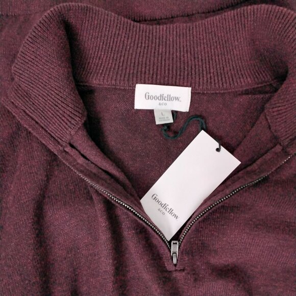 Goodfellow & Co Burgundy Mens 1/4-Zip Sweater Ribbed Cuffs & Hem Size L Casual - Picture 4 of 6